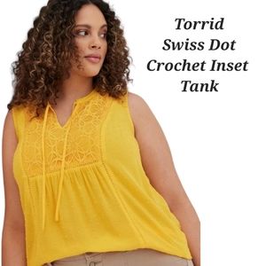 Torrid Yellow Swiss Dot Crochet Inset Tank Top NEW Torrid Size 0 Summer Top